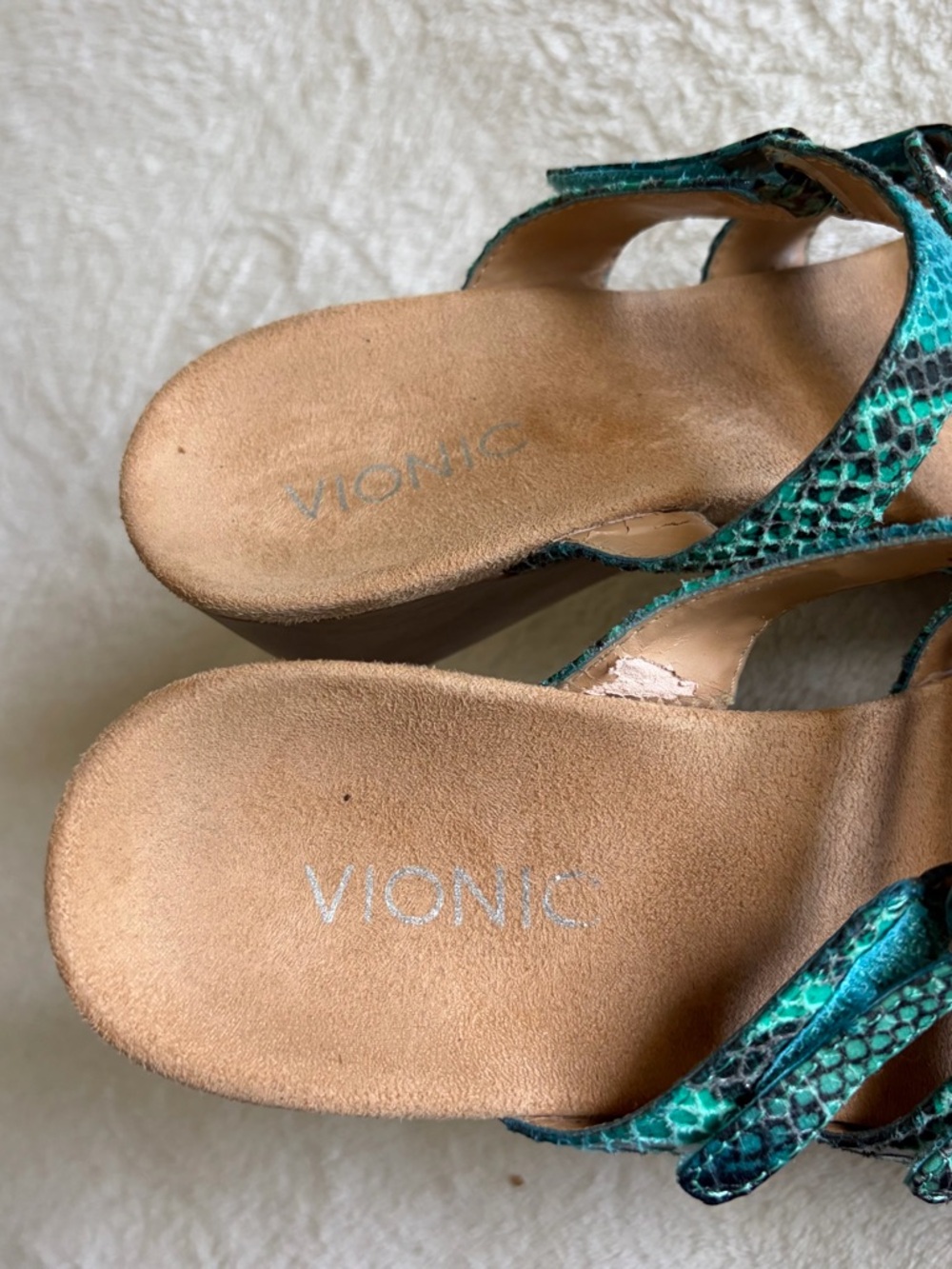 Vionic Teal Snake-Print Strappy Slide Sandals - Picture 4 of 7